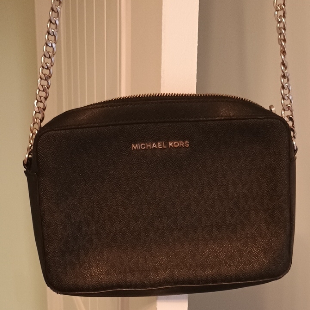 Michael Kors Jet Black crossbody Bag With Chain